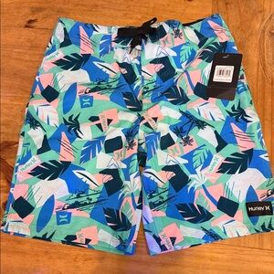 Hurley Kids Tropical Print Shorts - Blue, Green, Pink